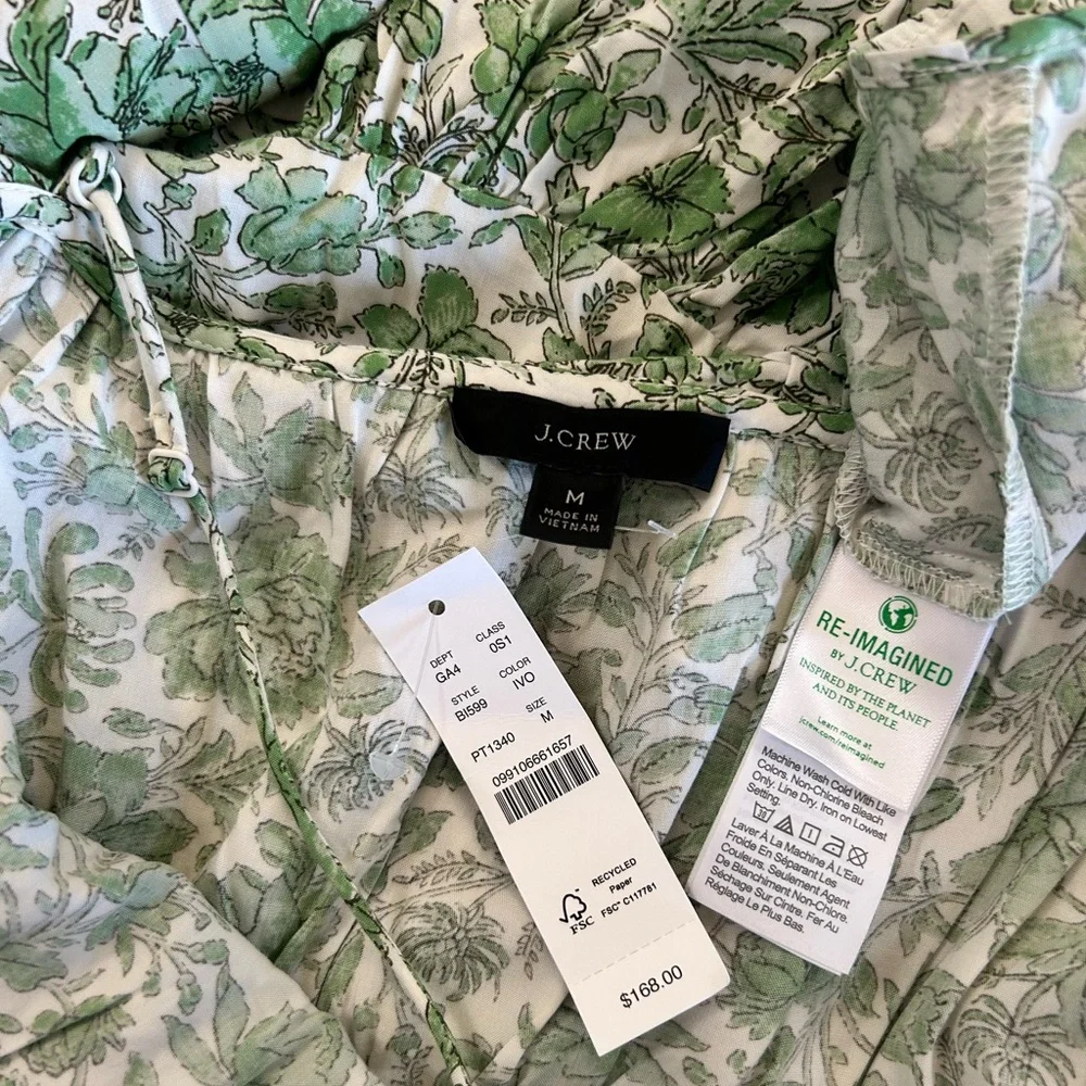 J. Crew NWT Tiered Maxi Dress in Tossed Floral Green Spaghetti Straps Pockets - Picture 8 of 10